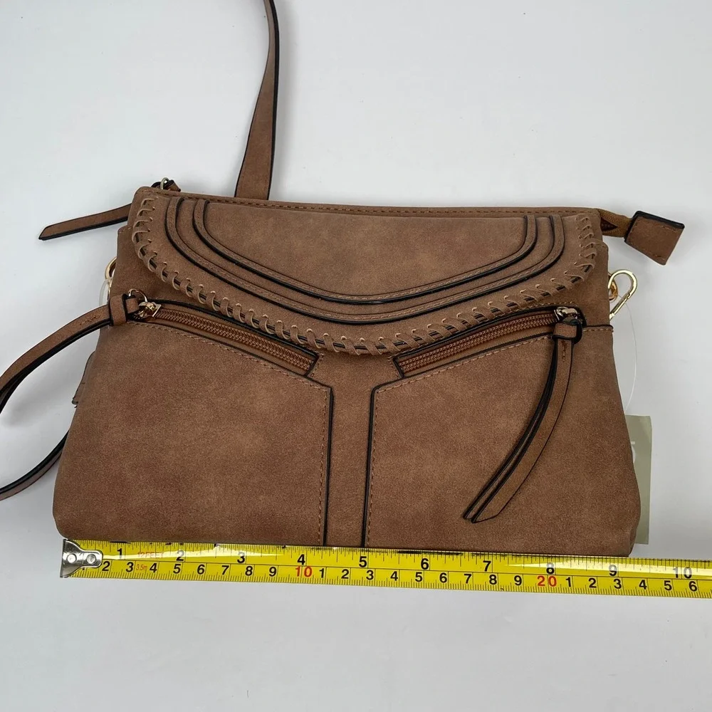 Maurices Crossbody Bag Womens Brown Boho Whipstitch Tassel Faux Suede Purse